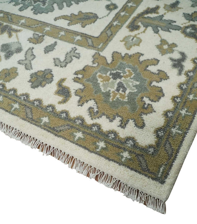 8x10 Hand Knotted Ivory, Brown and Gray Traditional Vintage Persian Style Antique Wool Rug | TRDCP820810