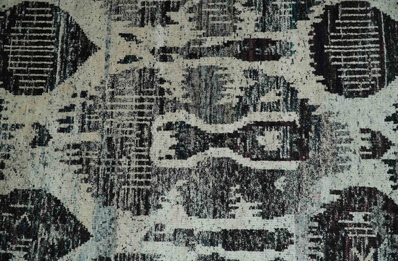 4x6 and 8x10 Hand Knotted Ivory, Charcoal and Brown  Antique Persian Style Contemporary Recycled Silk Area Rug | OP46