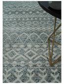 8x10 Hand Knotted Ivory, Gray and Blue Modern Contemporary Southwestern Tribal Trellis Recycled Silk Area Rug | OP40