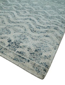 8x10 Hand Knotted Ivory, Gray and Blue Modern Contemporary Southwestern Tribal Trellis Recycled Silk Area Rug | OP40