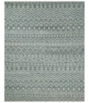 8x10 Hand Knotted Ivory, Gray and Blue Modern Contemporary Southwestern Tribal Trellis Recycled Silk Area Rug | OP40