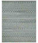8x10 Hand Knotted Ivory, Gray and Blue Modern Contemporary Southwestern Tribal Trellis Recycled Silk Area Rug | OP40