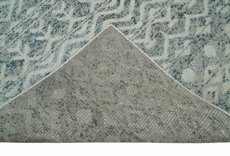 8x10 Hand Knotted Ivory, Gray and Blue Modern Contemporary Southwestern Tribal Trellis Recycled Silk Area Rug | OP40