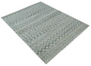 8x10 Hand Knotted Ivory, Gray and Blue Modern Contemporary Southwestern Tribal Trellis Recycled Silk Area Rug | OP40