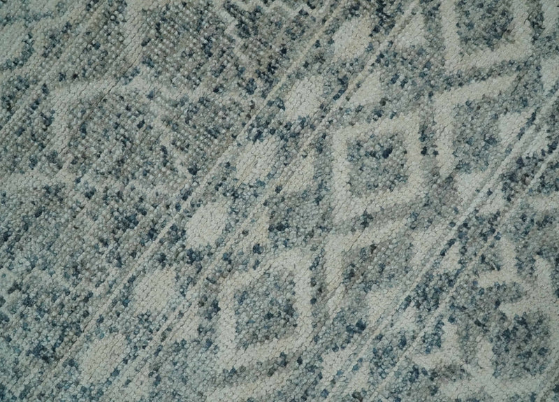 8x10 Hand Knotted Ivory, Gray and Blue Modern Contemporary Southwestern Tribal Trellis Recycled Silk Area Rug | OP40