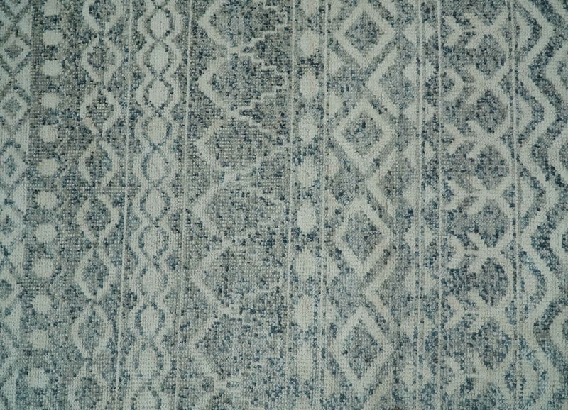 8x10 Hand Knotted Ivory, Gray and Blue Modern Contemporary Southwestern Tribal Trellis Recycled Silk Area Rug | OP40