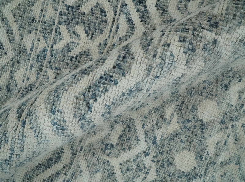 8x10 Hand Knotted Ivory, Gray and Blue Modern Contemporary Southwestern Tribal Trellis Recycled Silk Area Rug | OP40