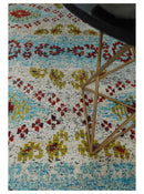 8x10 Hand Knotted Ivory, Red and Blue Persian made of Recycled Silk Area Rug | OP53