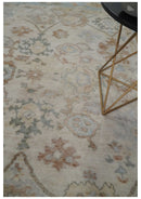 8x10 Hand Knotted Ivory, Silver and Brown Oriental Oushak Wool Area Rug