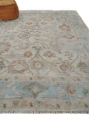 8x10 Hand Knotted Ivory, Silver and Brown Oriental Oushak Wool Area Rug