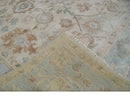 8x10 Hand Knotted Ivory, Silver and Brown Oriental Oushak Wool Area Rug
