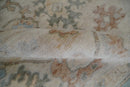 8x10 Hand Knotted Ivory, Silver and Brown Oriental Oushak Wool Area Rug