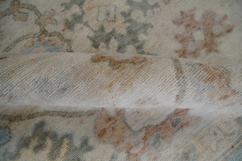 8x10 Hand Knotted Ivory, Silver and Brown Oriental Oushak Wool Area Rug