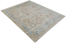8x10 Hand Knotted Ivory, Silver and Brown Oriental Oushak Wool Area Rug
