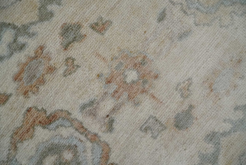 8x10 Hand Knotted Ivory, Silver and Brown Oriental Oushak Wool Area Rug