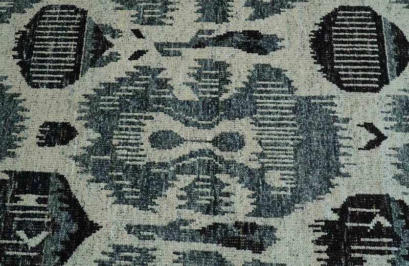 8x10 Hand Knotted Ivory, Teal and Black  Antique Persian Style Contemporary Recycled Silk Area Rug | OP39