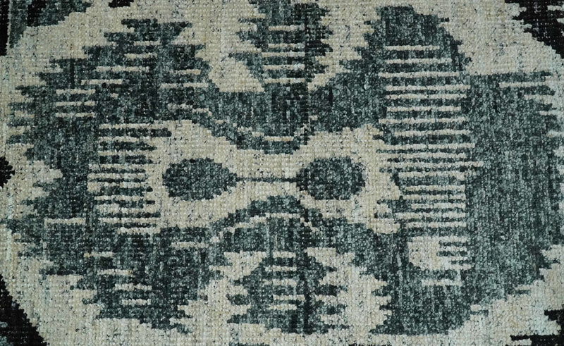 8x10 Hand Knotted Ivory, Teal and Black  Antique Persian Style Contemporary Recycled Silk Area Rug | OP39