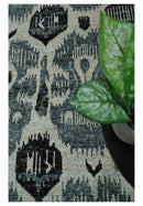 8x10 Hand Knotted Ivory, Teal and Black  Antique Persian Style Contemporary Recycled Silk Area Rug | OP39