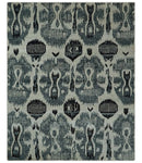 8x10 Hand Knotted Ivory, Teal and Black  Antique Persian Style Contemporary Recycled Silk Area Rug | OP39