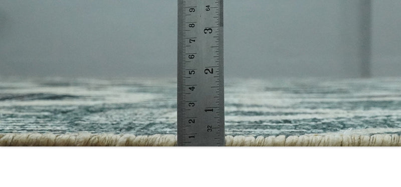 8x10 Hand Knotted Ivory, Teal and Black  Antique Persian Style Contemporary Recycled Silk Area Rug | OP39