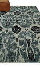 8x10 Hand Knotted Ivory, Teal and Black  Antique Persian Style Contemporary Recycled Silk Area Rug | OP39