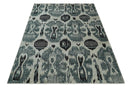8x10 Hand Knotted Ivory, Teal and Black  Antique Persian Style Contemporary Recycled Silk Area Rug | OP39