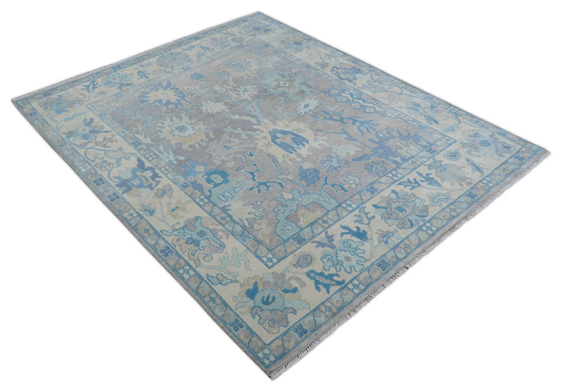 8x10 Hand Knotted Lavender Blue and Beige Traditional Persian Oushak Wool Rug | TRDCP761810