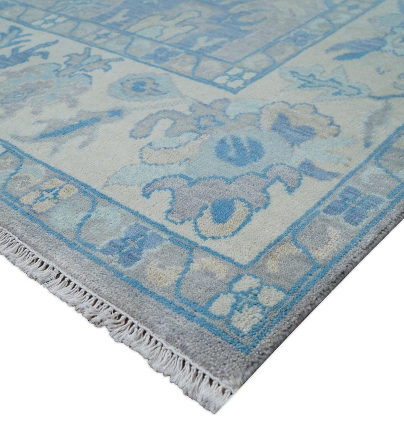 8x10 Hand Knotted Lavender Blue and Beige Traditional Persian Oushak Wool Rug | TRDCP761810