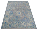 8x10 Hand Knotted Lavender Blue and Beige Traditional Persian Oushak Wool Rug | TRDCP761810