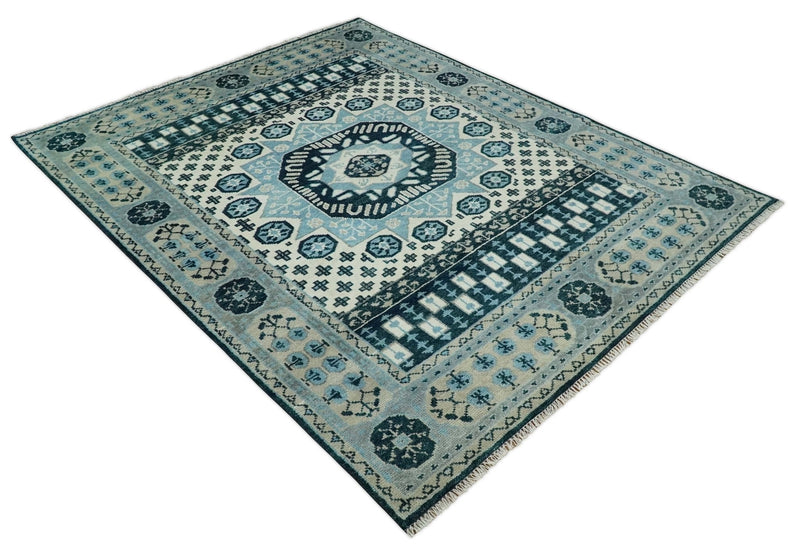 8x10 Hand Knotted Mamluk Medallion Beige, blue and Gray Traditional Persian Rug | TRDCP875810