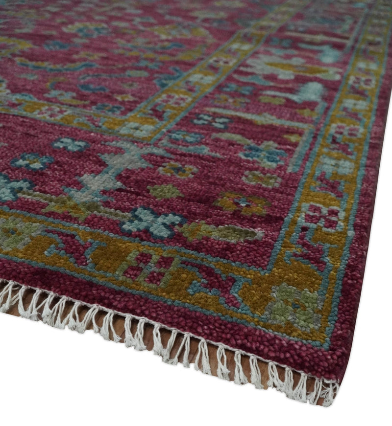 8x10 Hand Knotted Maroon and Gold Heriz Serapi Traditional Antique Style Wool Area Rug | TRDCP1603810S