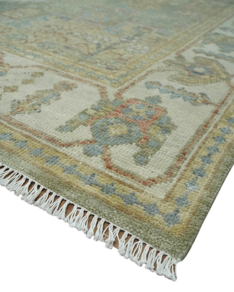 8x10 Hand Knotted Olive and Ivory Traditional Vintage Heriz Serapi Antique Wool Rug | TRDCP1076S