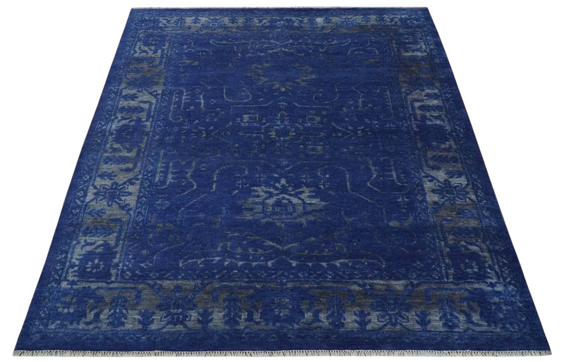 8x10 Hand Knotted Oriental Oushak Blue and Silver Wool Area Rug | TRDCP1507810S