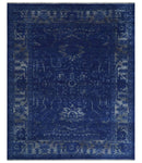 8x10 Hand Knotted Oriental Oushak Blue and Silver Wool Area Rug | TRDCP1507810S
