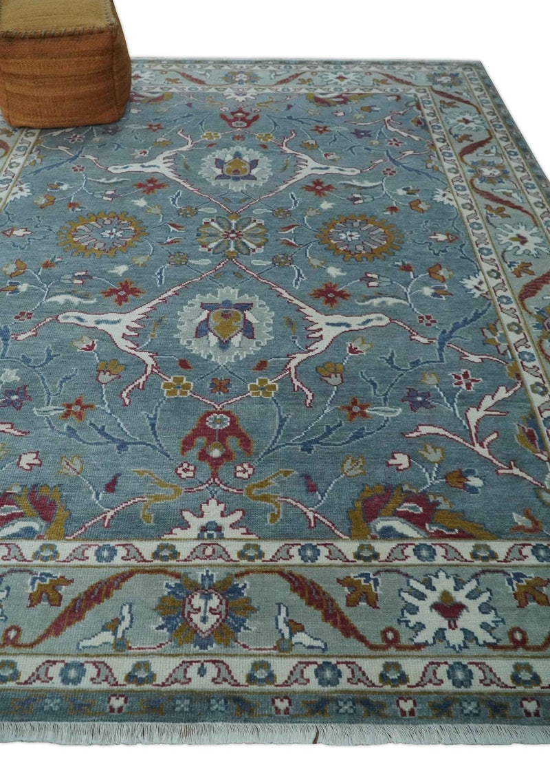 8x10 Hand Knotted Oriental Oushak Gray and Silver Wool Area Rug