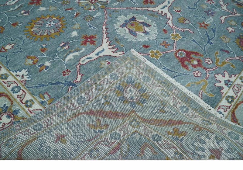 8x10 Hand Knotted Oriental Oushak Gray and Silver Wool Area Rug