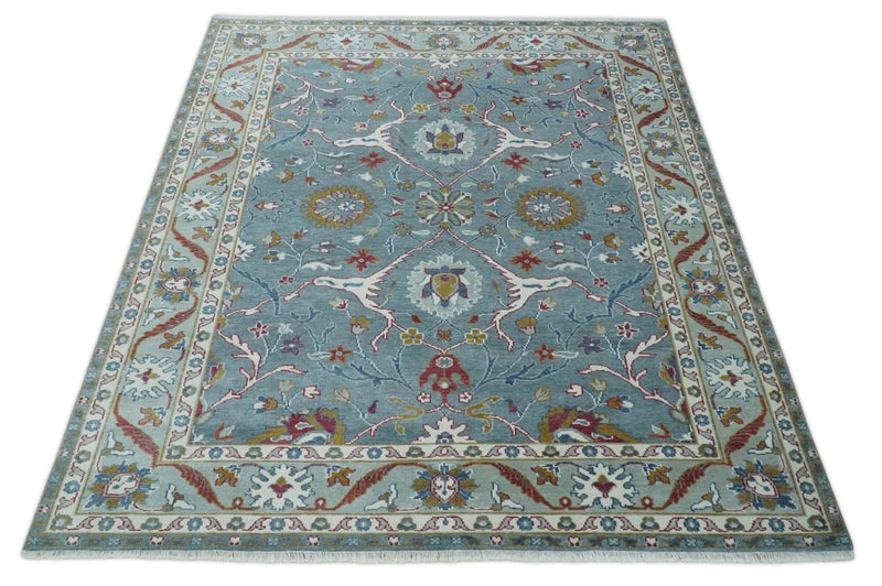 8x10 Hand Knotted Oriental Oushak Gray and Silver Wool Area Rug