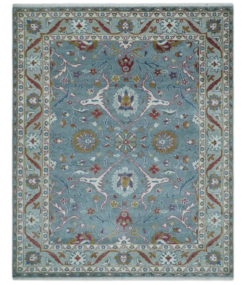 8x10 Hand Knotted Oriental Oushak Gray and Silver Wool Area Rug