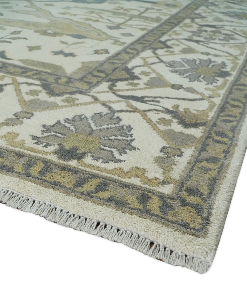 8x10 Hand Knotted Oriental Oushak Ivory, Camel and Gray Wool Area Rug | TRDCP1056810