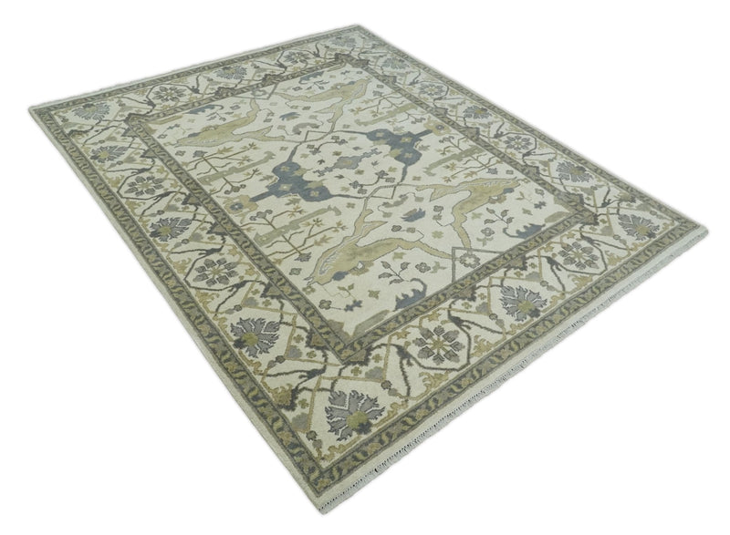 8x10 Hand Knotted Oriental Oushak Ivory, Camel and Gray Wool Area Rug | TRDCP1056810