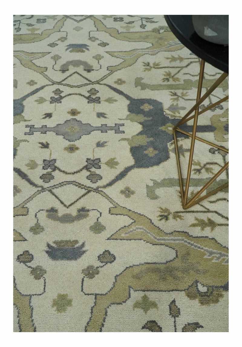 8x10 Hand Knotted Oriental Oushak Ivory, Camel and Gray Wool Area Rug | TRDCP1056810