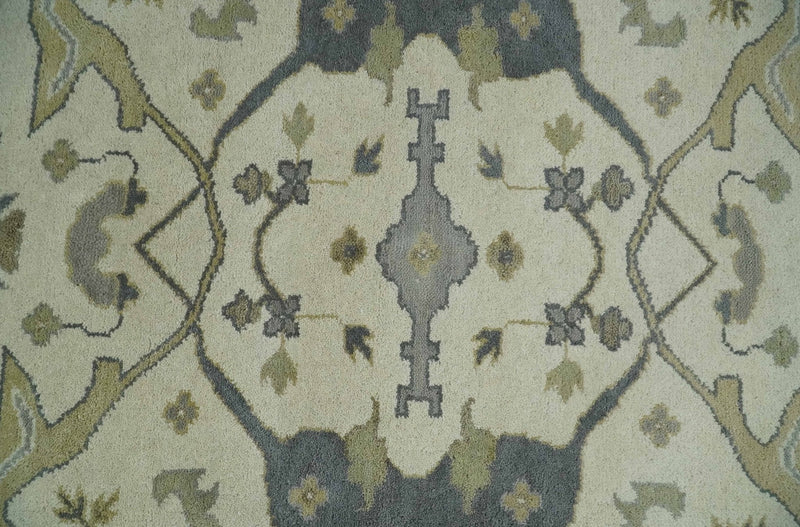 8x10 Hand Knotted Oriental Oushak Ivory, Camel and Gray Wool Area Rug | TRDCP1056810