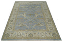 8x10 Hand Knotted Oriental Oushak Silver, Ivory and Beige Wool Area Rug | TRDCP1164810