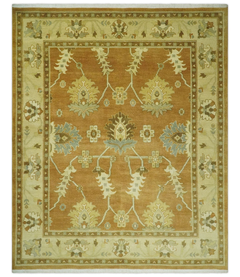 8x10 Hand Knotted Oushak Rust and Beige Traditional Antique Persian Area Rug | AC30810