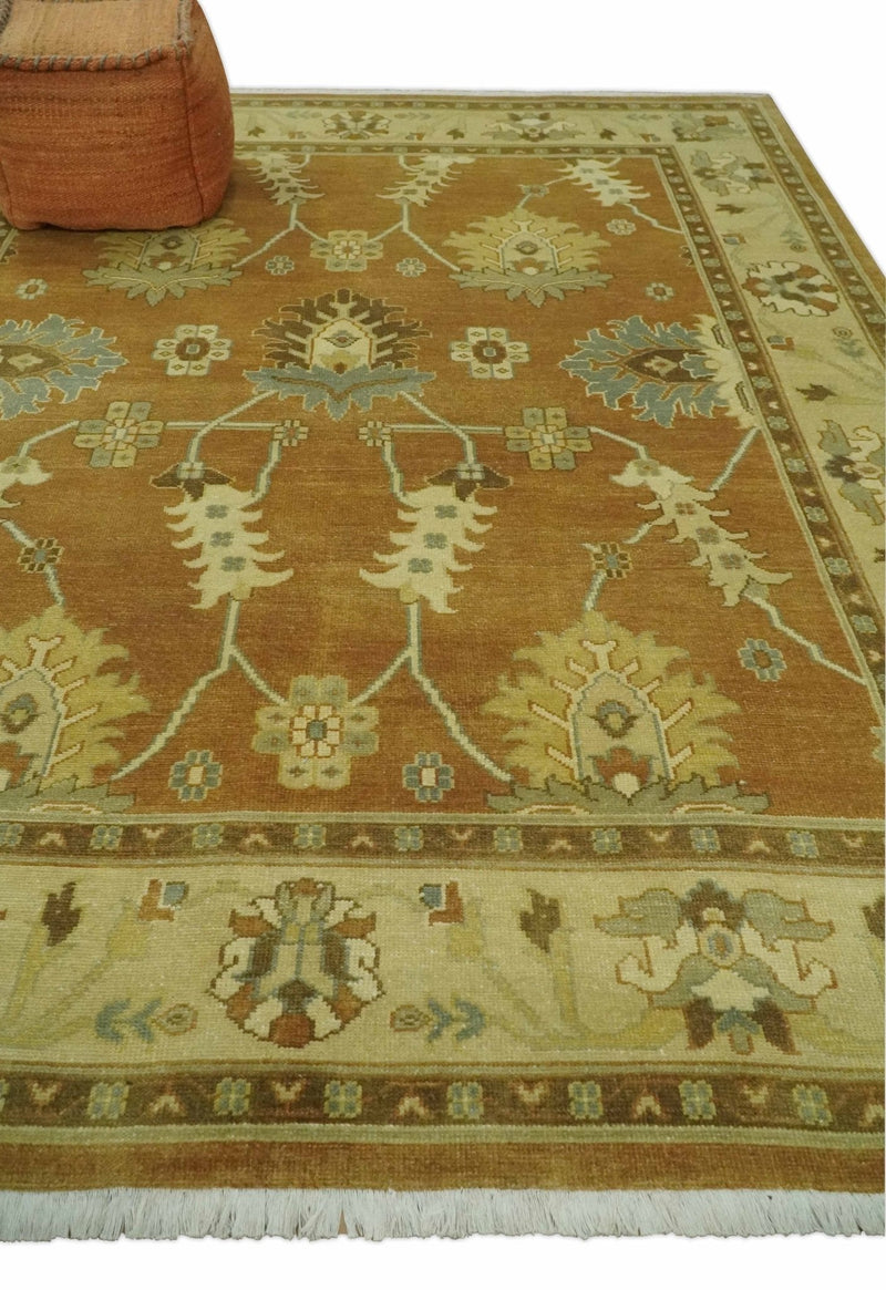 8x10 Hand Knotted Oushak Rust and Beige Traditional Antique Persian Area Rug | AC30810