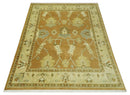 8x10 Hand Knotted Oushak Rust and Beige Traditional Antique Persian Area Rug | AC30810