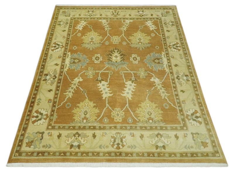 8x10 Hand Knotted Oushak Rust and Beige Traditional Antique Persian Area Rug | AC30810