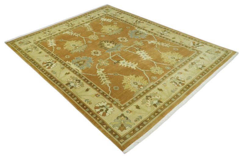 8x10 Hand Knotted Oushak Rust and Beige Traditional Antique Persian Area Rug | AC30810