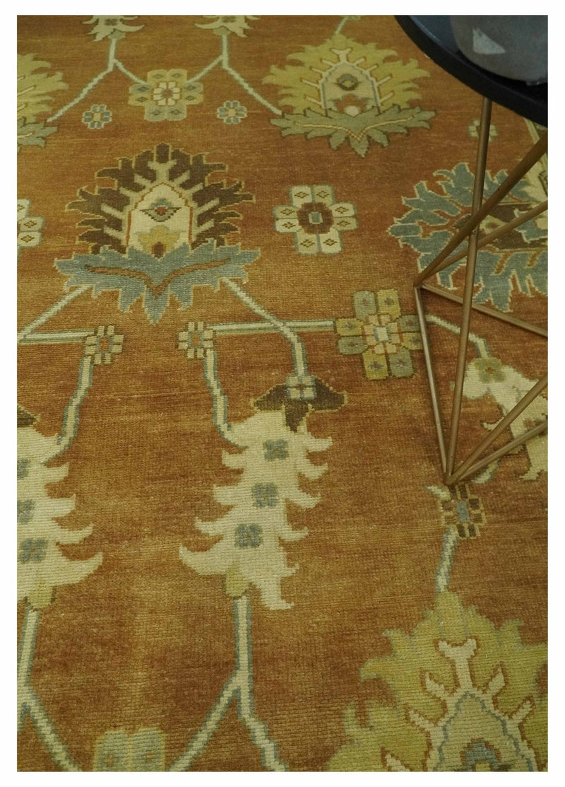 8x10 Hand Knotted Oushak Rust and Beige Traditional Antique Persian Area Rug | AC30810