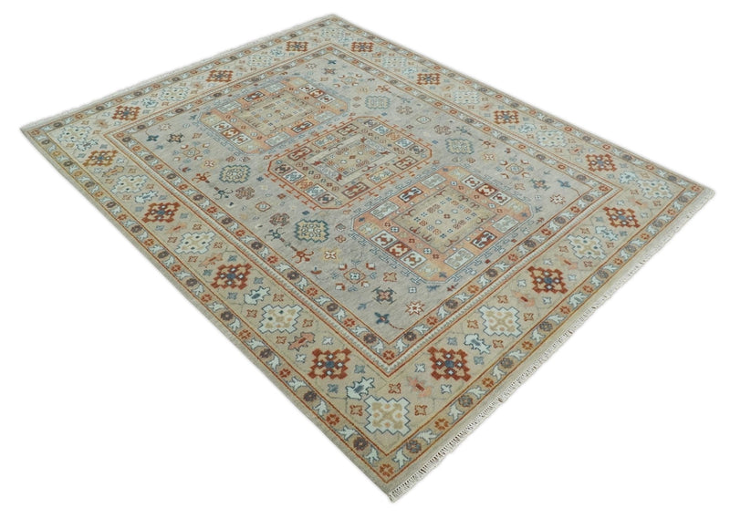 8x10 Hand Knotted Peach, Gray and Camel Traditional Persian Oushak Area Rug | TRDCP836810